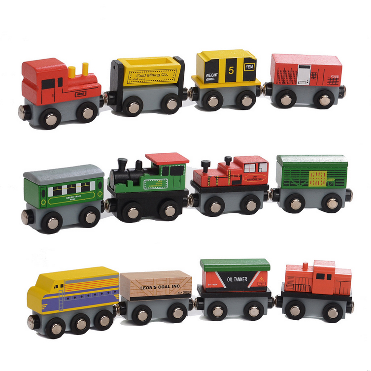 12 Piece Wooden Train Cars Set Compatible with Wood Toy